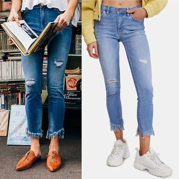 Free People Medium Wash Great Heights Frayed Fringe Hem Skinny Jeans Size 26 - Picture 11 of 11